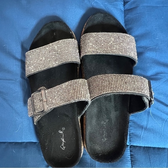 Size 8 Black Rhinestone Sandals – Glamorous & Comfortable Summer Footwear - Picture 6 of 6